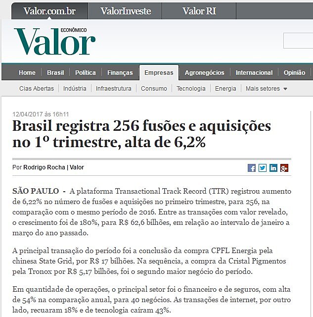 Brasil registra 256 fuses e aquisies no 1 trimestre, alta de 6,2%